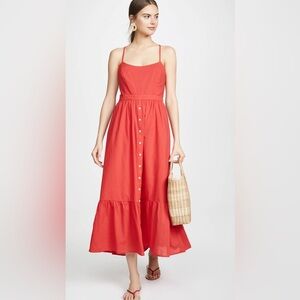 XIRENA Lena Red Torch Midi Button Strappy Dress Size XS